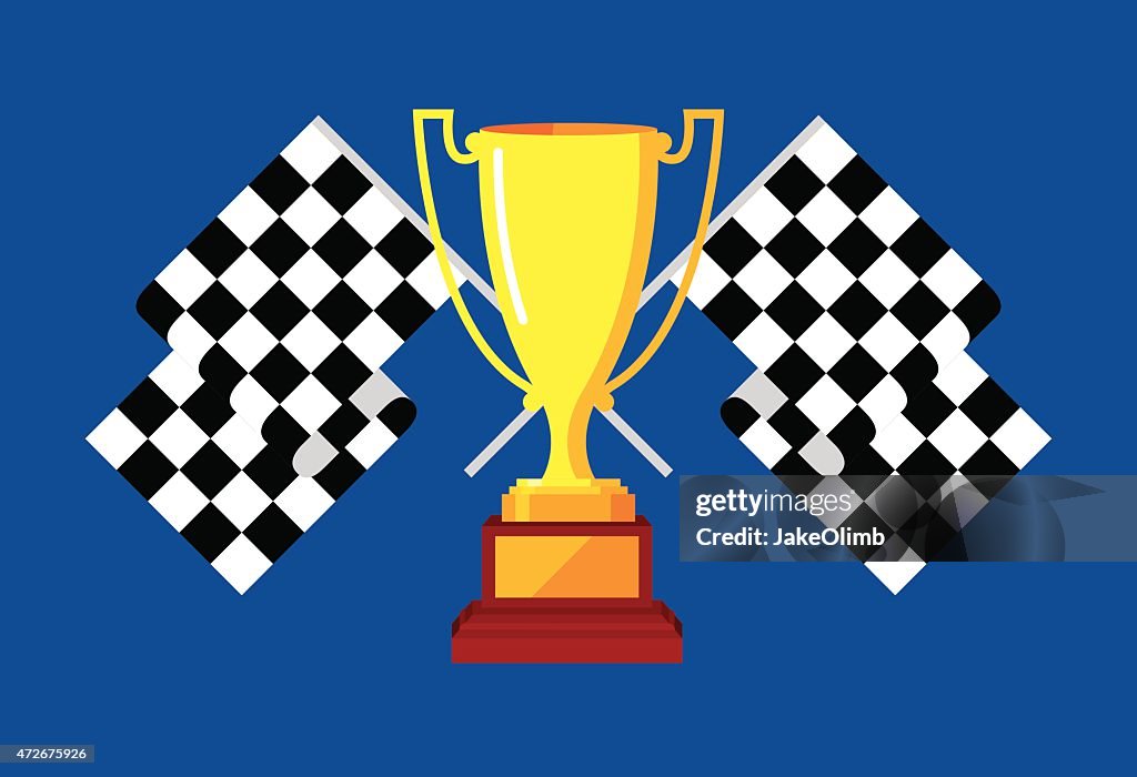 Trophy with Checkered Race Flags