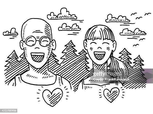 ilustrações, clipart, desenhos animados e ícones de feliz pai e filha de desenho de esportes ao ar livre - smiley faces