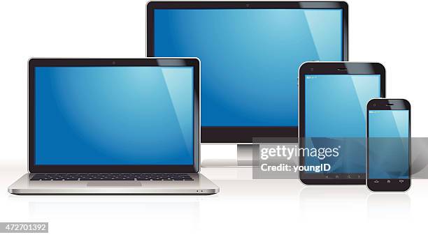 monitor, tablet, smartphone und laptop - blank laptop screen stock-grafiken, -clipart, -cartoons und -symbole