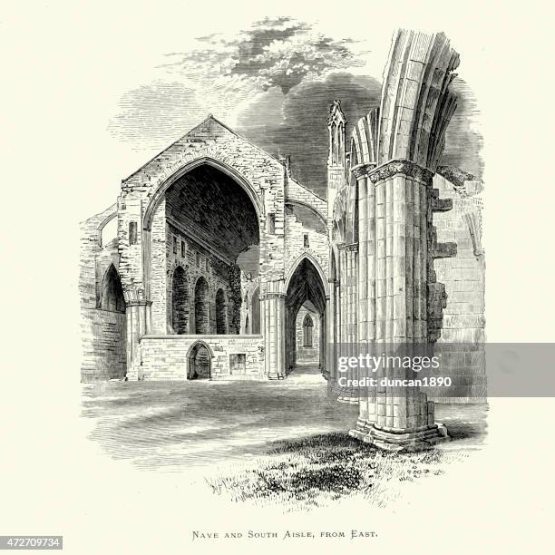 melrose abbey, roxburghshire, scotland - nave and south aisle - melrose scotland stock illustrations
