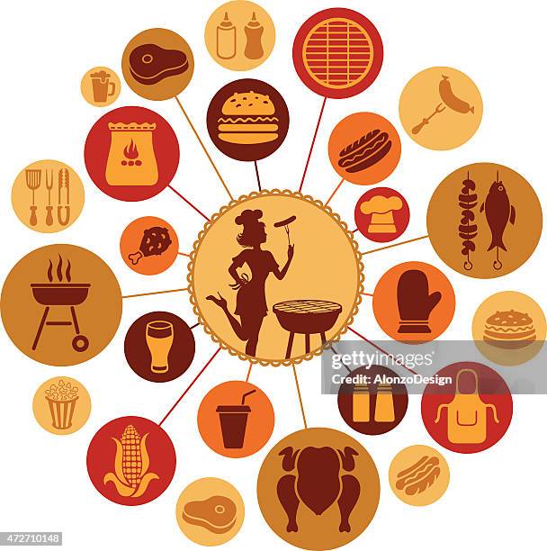bbq montage - sweetcorn stock illustrations