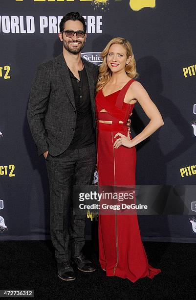 Actors Brittany Snow and Tyler Hoechlin arrive at the Los Angeles premiere of "Pitch Perfect 2" at Nokia Theatre L.A. Live on May 8, 2015 in Los...