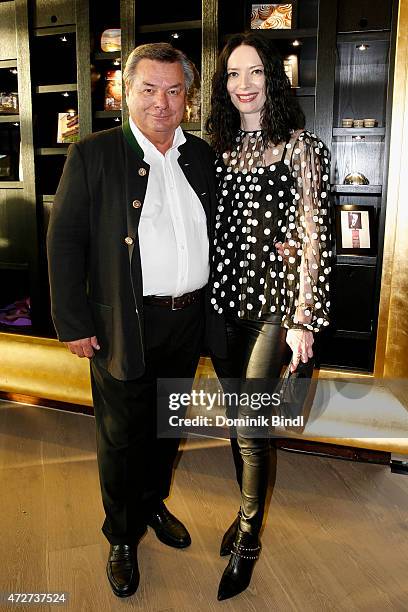 Waldemar Hartmann and his wife Petra Wepper during the Kempinski Hotel Berchtesgaden opening party on May 8, 2015 in Berchtesgaden, Germany.