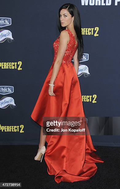 Actress Alexis Knapp arrives at the Los Angeles Premiere "Pitch Perfect 2" at Nokia Theatre L.A. Live on May 8, 2015 in Los Angeles, California.