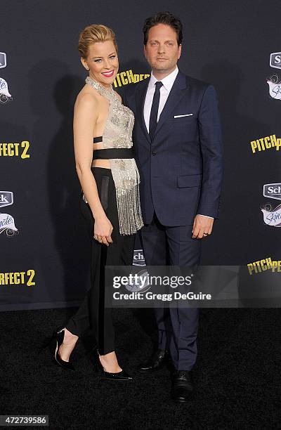 Actress Elizabeth Banks and Max Handelman arrive at the Los Angeles premiere of "Pitch Perfect 2" at Nokia Theatre L.A. Live on May 8, 2015 in Los...