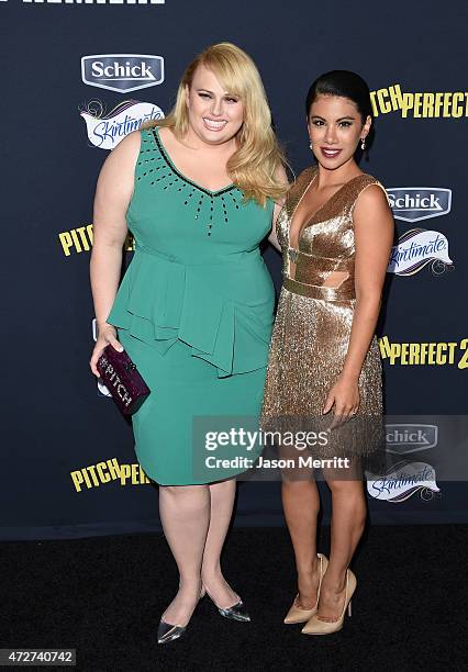 Actress Rebel Wilson and Chrissie Fit arrive at the World Premiere of "Pitch Perfect 2" held at the Nokia Theatre L.A. Live on Friday, May 8 in Los...