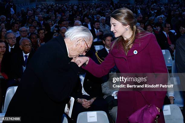 Chancellor of the Liberation Fred Moore and Grand Duchess, Heir Stephanie de Luxembourg attend the 'Ami entends tu ?' Show performed at The Invalides...