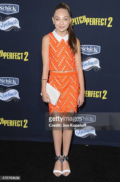 Dancer Maddie Ziegler arrives at the Los Angeles Premiere "Pitch Perfect 2" at Nokia Theatre L.A. Live on May 8, 2015 in Los Angeles, California.