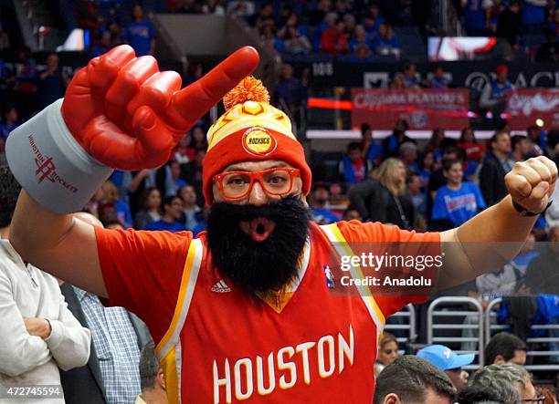 Fan of Houston Rockets is seen during the Game Three of the Western Conference semifinals of the 2015 NBA Playoffs at Staples Center on May 8, 2015...