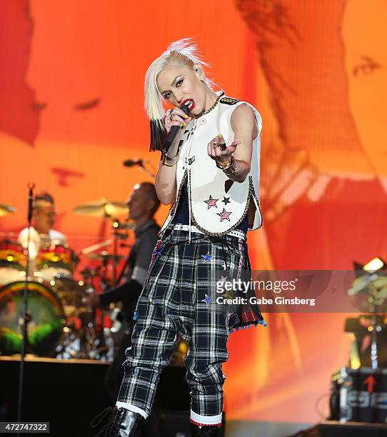Singer Gwen Stefani of No Doubt performs during Rock in Rio USA at the MGM Resorts Festival Grounds on May 8, 2015 in Las Vegas, Nevada.