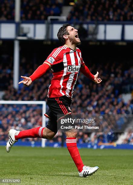 Danny Graham of Sunderland celebrates scoring the opening goal during the Barclays Premier League match between Everton and Sunderland at Goodison...