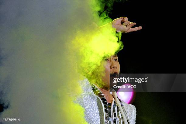 Singer JJ Lin sings on the stage during his personal concert at MasterCard Center on May 9, 2015 in Beijing, China.