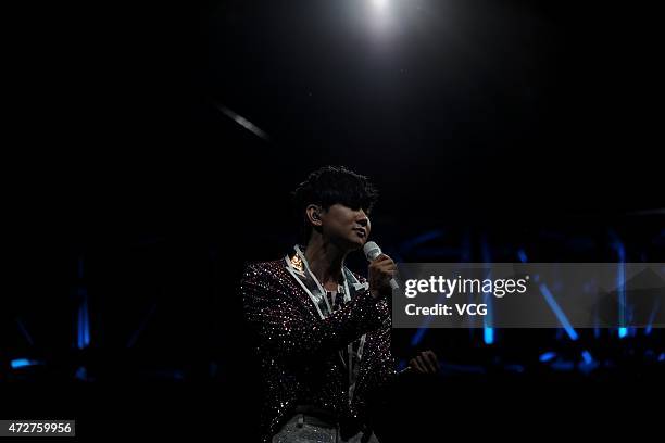 Singer JJ Lin sings on the stage during his personal concert at MasterCard Center on May 9, 2015 in Beijing, China.