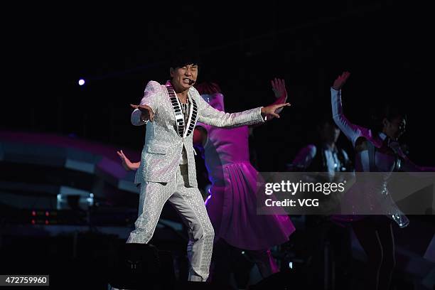 Singer JJ Lin sings on the stage during his personal concert at MasterCard Center on May 9, 2015 in Beijing, China.