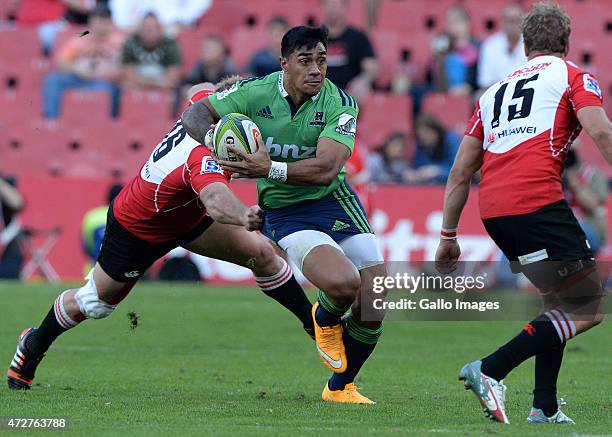 Malakai Fekitoa of the Highlanders attacks during the Super Rugby match between Emirates Lions and Highlanders at Emirates Airline Park on May 09,...