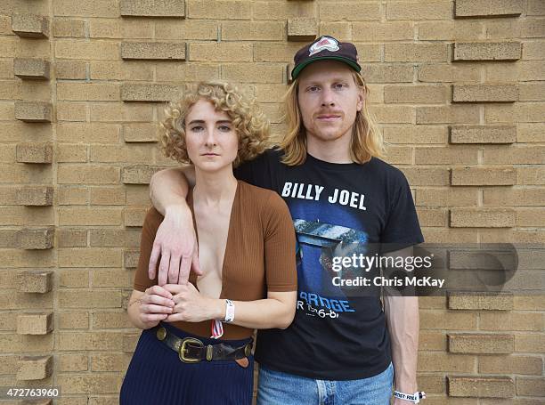 Alaina Moore and Patrick Riley of Tennis pose for a portrait during day 1 of the 3rd Annual Shaky Knees Music Festival at Atlanta Central Park on May...