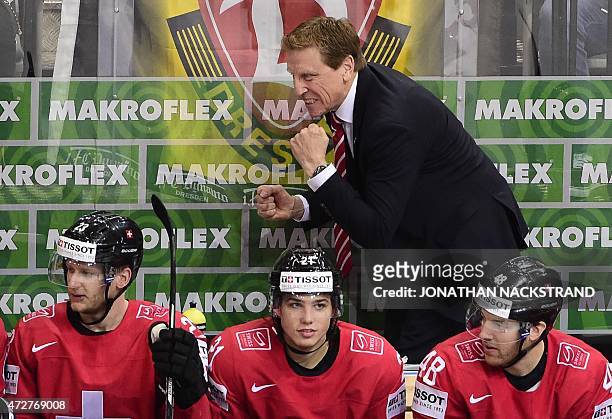 Head coach Glen Hanlon of Switzerland reacts during the group A preliminary round match Sweden vs Switzerland at the 2015 IIHF Ice Hockey World...
