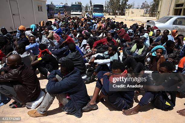 African migrants staying in a refuge in the al-Karam region of the city of Misurata in Libya are seen before they are taken to different refuge camps...