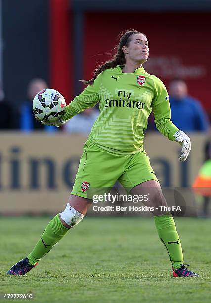 Emma Byrne of Arsenal in action during the WSL match between Bristol Academy Women and Arsenal Ladies FC at Stoke Gifford Stadium on May 9, 2015 in...