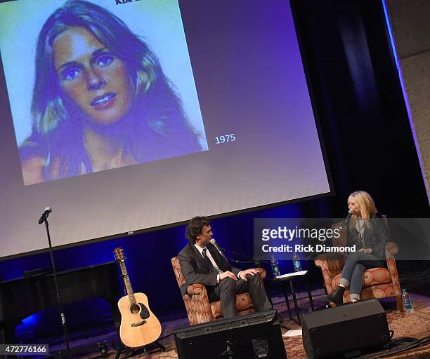Moderator Peter Cooper and Singer/Songwriter Kim Carnes attend The Country Music Hall Of Fame And Museum Presents 'Conversation And Performance: Kim...