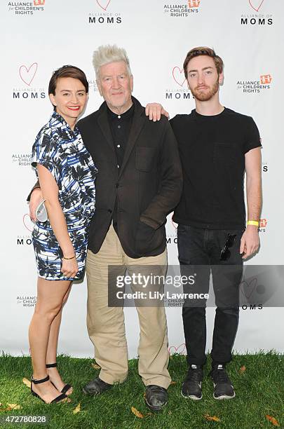 Actress Emily Lynch, director David Lynch and son Riley Lynch attend Alliance Of Moms Giant Playdate on May 9, 2015 in Los Angeles, California.