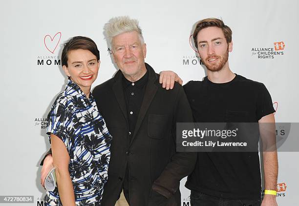 Actress Emily Lynch, director David Lynch and son Riley Lynch attend Alliance Of Moms Giant Playdate on May 9, 2015 in Los Angeles, California.
