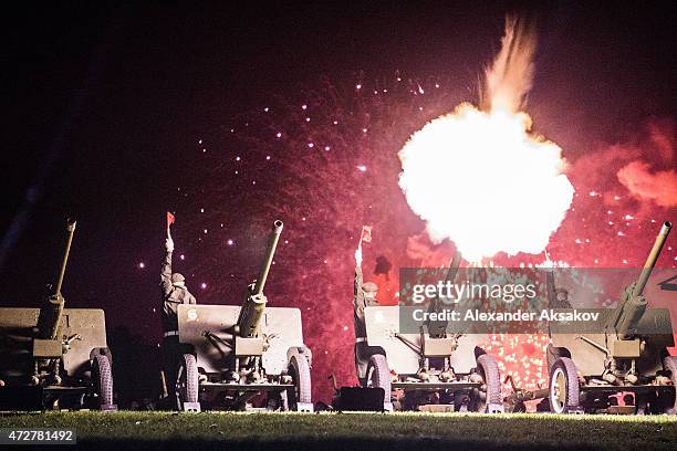 Festive volley of anti-aircraft guns during celebrations marking the 70th anniversary of the victory over Nazi Germany and the end of World War II on...