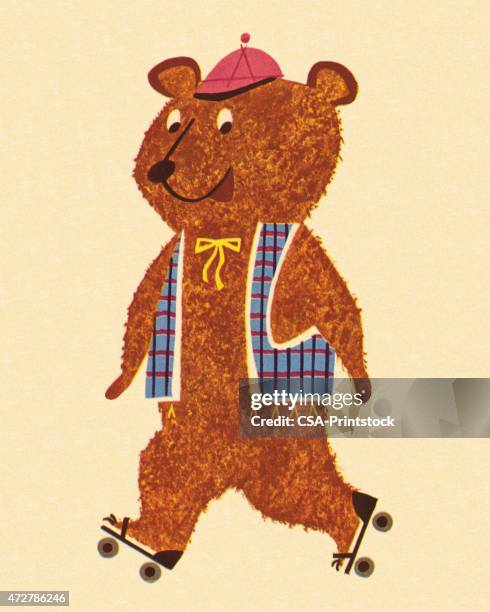 bear roller skating - bear illustration stock illustrations