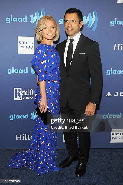 Actress Kelly Ripa and Mark Consuelos attend the VIP Red Carpet Suite hosted by Ketel One Vodka at the 26th Annual GLAAD Media Awards in New York on...