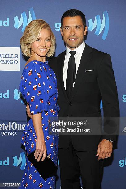 Actress Kelly Ripa and Mark Consuelos attend the VIP Red Carpet Suite hosted by Ketel One Vodka at the 26th Annual GLAAD Media Awards in New York on...