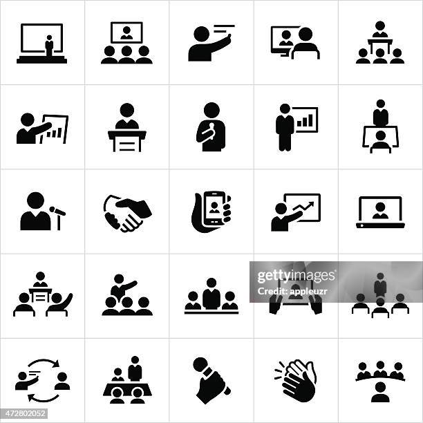 business presentations and meetings icons - trainer stock illustrations