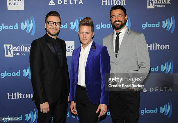 Rob Younkers, Theodore Leaf and John Gidding attend the VIP Red Carpet Suite hosted by Ketel One Vodka at the 26th Annual GLAAD Media Awards in New...