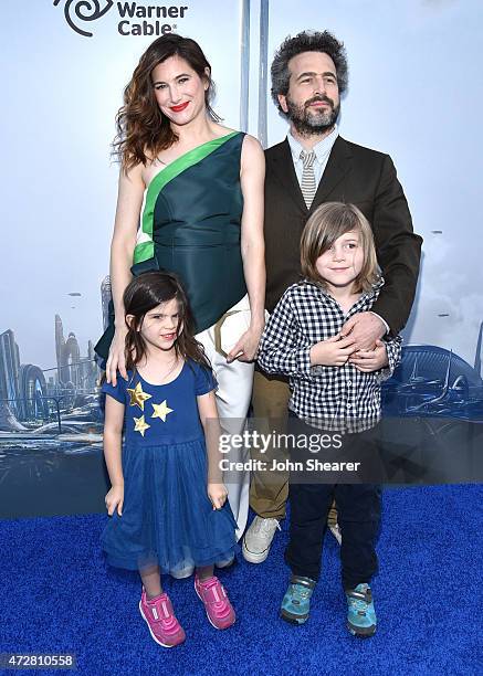 Kathryn Hahn, Ethan Sandler, Mae Sandler, and Leonard Sandler attend the premiere of Disney's "Tomorrowland" at AMC Downtown Disney 12 Theater on May...