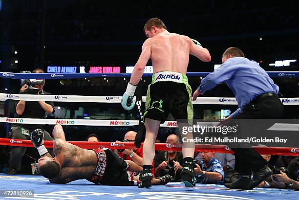 Saul "Canelo" Alvarez knocks out James Kirkland in the 3rd round of their 12 round super welterweight fight at Minute Maid Park on May 9, 2015 in...