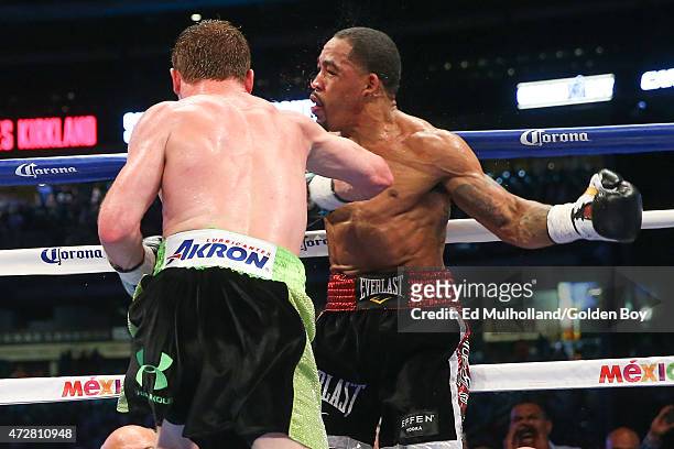 Saul "Canelo" Alvarez knocks out James Kirkland in the 3rd round of their 12 round super welterweight fight at Minute Maid Park on May 9, 2015 in...