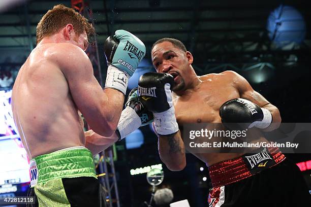 Saul "Canelo" Alvarez and James Kirkland during their 12 round super welterweight fight at Minute Maid Park on May 9, 2015 in Houston, Texas.