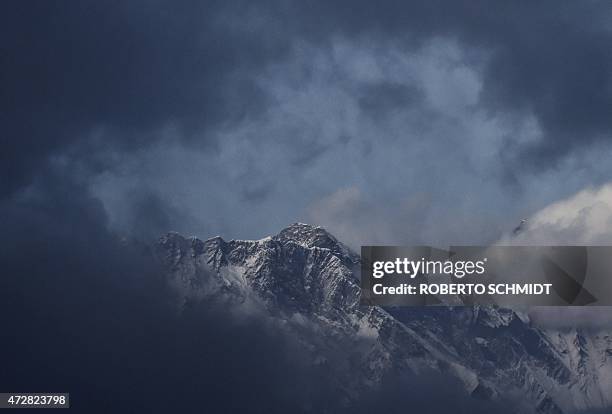 Nepal-quake-Everest-tourism-mountaineering,FOCUS by Ammu Kannampilly This photograph taken on April 19, 2015 shows a view of Mount Everest towering...