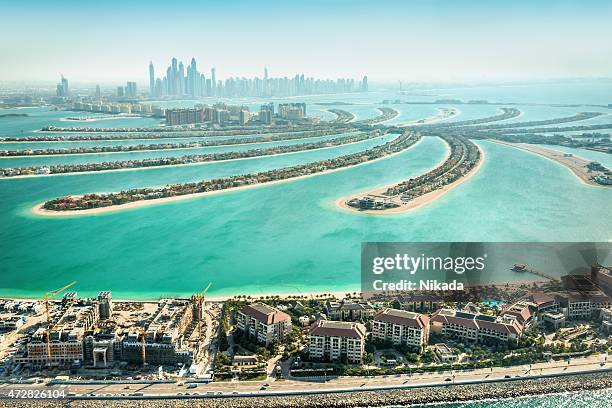 the palm jumeirah, dubai, uae - dubai palm stock pictures, royalty-free photos & images