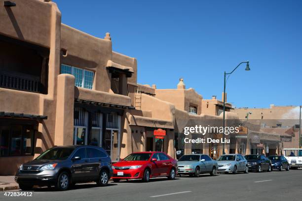 downtown santa fe's pueblo revival style shops - revival stock pictures, royalty-free photos & images