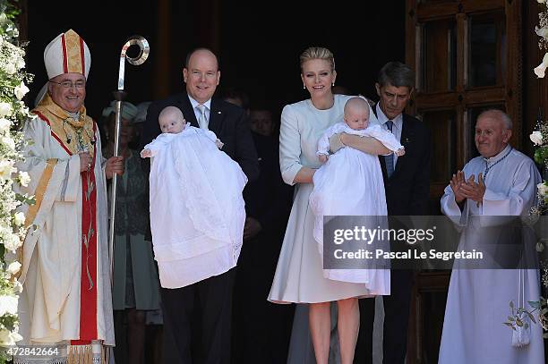 Archibishop Bernard Barsi, Prince Albert II of Monaco, Princess Gabriella of Monaco, Prince Jacques of Monaco and Princess Charlene of Monaco attend...