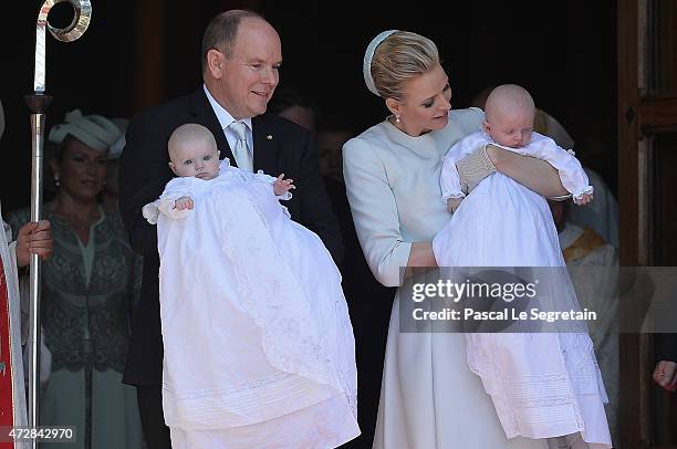 Prince Albert II of Monaco, Princess Gabriella of Monaco, Prince Jacques of Monaco and Princess Charlene of Monaco attend The Baptism Of The Princely...