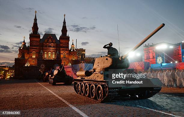 In this handout image supplied by Host photo agency / RIA Novosti, a general view during the gala concert held in Red Square to mark the 70th...