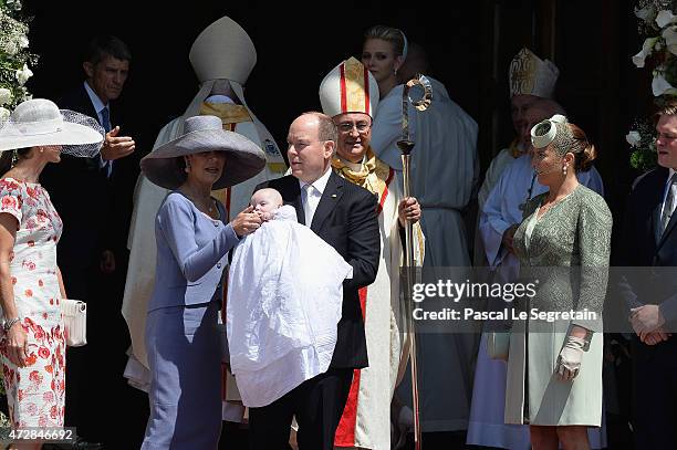 Princess Caroline of Hanover, Prince Albert II, Monaco and Princess Gabriella of Monaco and Diane de Polignac Nigra attend The Baptism Of The...