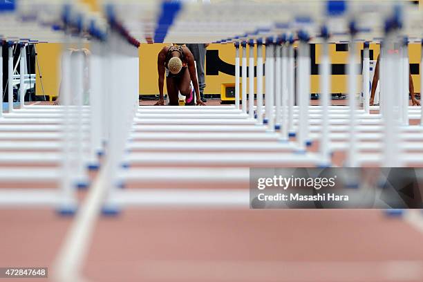 Lavonne Idlette looks on prior to the 100mH during the Seiko Golden Grand Prix Tokyo 2015 at Todoroki Stadium on May 10, 2015 in Kawasaki, Japan.