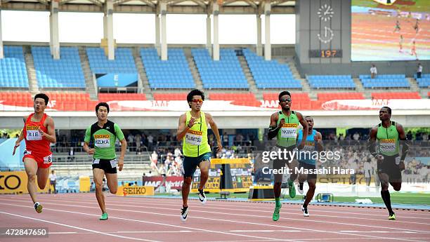 Kenji Fujimitsu competes in 200m during the Seiko Golden Grand Prix Tokyo 2015 at Todoroki Stadium on May 10, 2015 in Kawasaki, Japan.