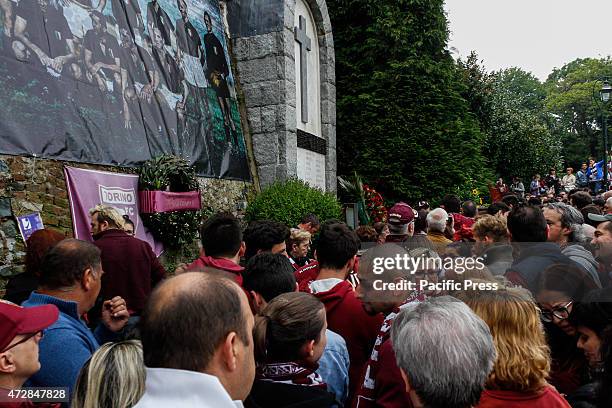 Lot of people at the commemoration of the 66th anniversary of the tragedy of Grande Torino at the Basilica of Superga. The commemoration of the 66th...