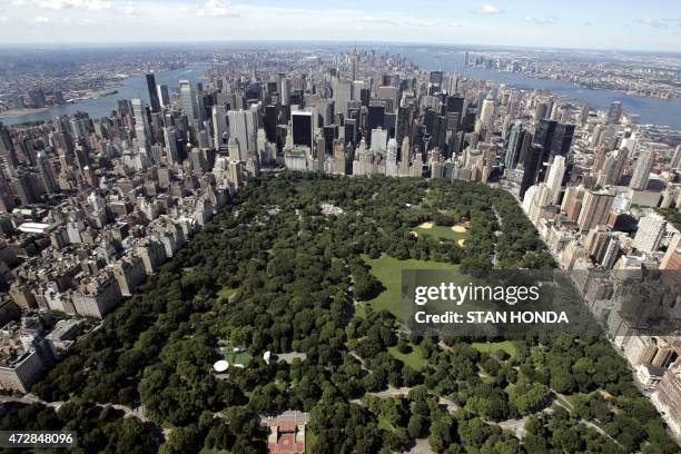 Aerial view of Manhattan looking south over Central Park 01 July 2007 in New York City.