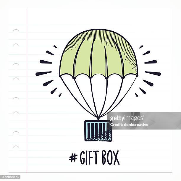 ilustraciones, imágenes clip art, dibujos animados e iconos de stock de regalos paracaídas garabato - paracaídas