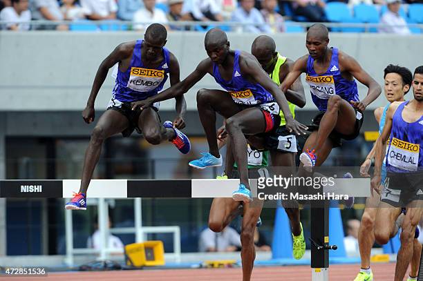 Clement Kimutai Kemboi , Gilbert Kiplangat Kirui and Lawrence Kemboi Kipsang compete in the 3000mSC during the Seiko Golden Grand Prix Tokyo 2015 at...