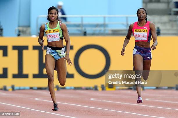 Regina George and Patricia Hall compete in the 400m during the Seiko Golden Grand Prix Tokyo 2015 at Todoroki Stadium on May 10, 2015 in Kawasaki,...